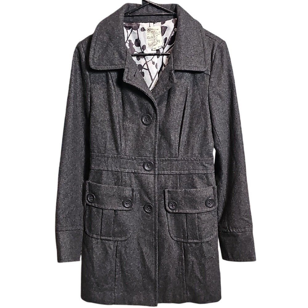 Tulle Med Wool Blend Gray Pea Coat Womens Anthro Brand